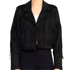 NWT- Catherine Malandrino Collared Neck O.Front Fringe Detail Long Sleeve Jacket